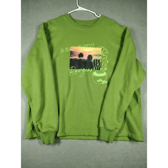 Rawgear Mens Large Crewneck Defy Green Desert Cactus L.A. Oversized  Nature - Picture 1 of 8